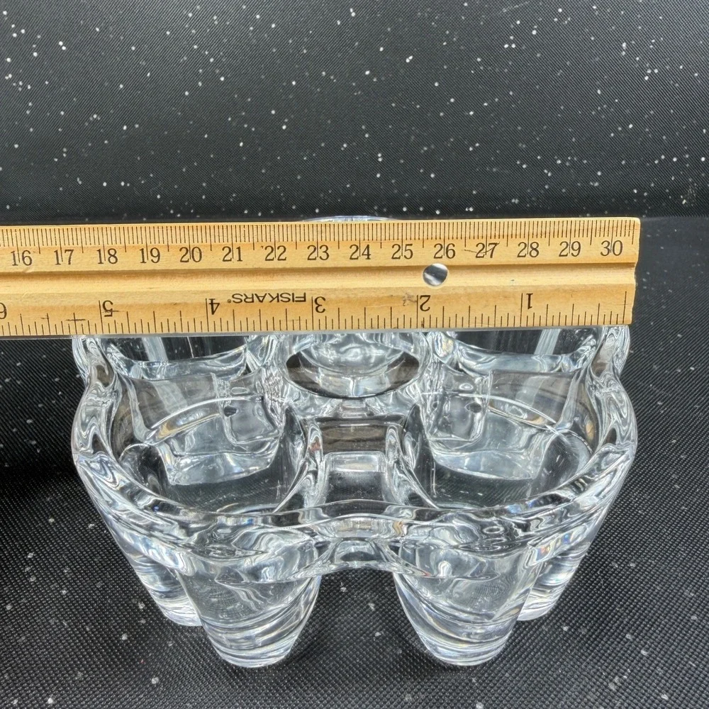 Vintage Clear Glass Heart Flower Votive Candle Holder 5 Well Trinket Dish 5in